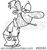 Cartoon Black and White Love Sick Guy with a Heart Rash by Toonaday