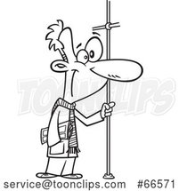 Cartoon Black and White Guy Riding a Bus, Holding onto a Pole by Toonaday