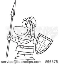 Cartoon Black and White Castle Guard Holding a Spear and Shield by Toonaday
