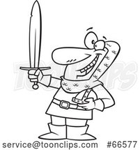 Cartoon Black and White Castle Guard Holding a Sword by Toonaday