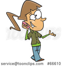 Cartoon White Teen Girl Walking and Talking on a Cell Phone by Toonaday