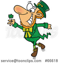 Cartoon St Patricks Day Leprechaun Dancing with a Four Leaf Clover by Toonaday