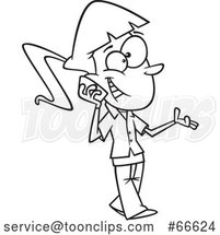 Lineart Cartoon Teen Girl Walking and Talking on a Cell Phone by Toonaday