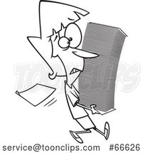 Lineart Cartoon Lady Carrying a Stack of Paperwork by Toonaday