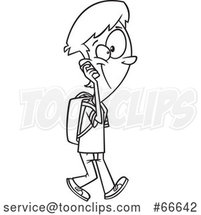 Lineart Cartoon Teen Boy Walking and Talking on a Cell Phone by Toonaday