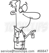 Lineart Cartoon Guy Holding a Devalued Dollar by Toonaday