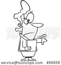 Cartoon Black and White Angry Boss Lady Holding a Folder and a Thumb down by Toonaday