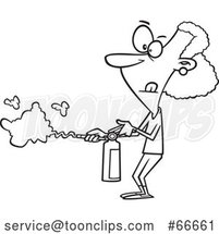 Cartoon Black and White Lady Using a Fire Extinguisher by Toonaday