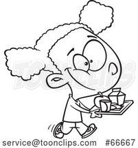 Cartoon Black and White Black Girl Carrying a Lunch Tray by Toonaday