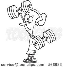 Cartoon Black and White Strong Senior Lady Working out with Dumbbells by Toonaday