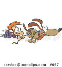 Cartoon Boy Trailing After a Dog on a Leash by Toonaday