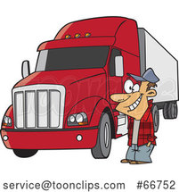 Cartoon Happy White Trucker by His Big Rig by Toonaday