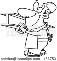 Cartoon Outline Steel Worker Carrying a Beam by Toonaday