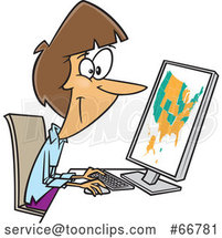 Cartoon Female Cartographer Creating a Map on a Computer by Toonaday