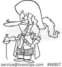 Cartoon Black and White Guy with a Sword and Long Nose, Savinien De Cyrano De Bergerac by Toonaday