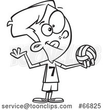 Cartoon Black and White Boy Ready to Serve a Volleyball by Toonaday