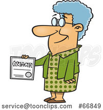 Cartoon Proud White Senior Lady Holding a Certificate by Toonaday