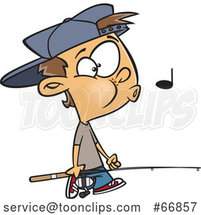 Cartoon White Boy Whistling and Carrying a Fishing Pole by Toonaday