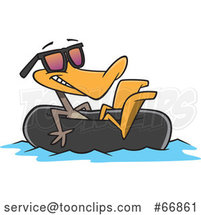 Cartoon Summer Time Duck Wearing Sunglasses and Floating in an Inner Tube by Toonaday