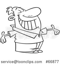 Cartoon Outline Guy Grinning and Holding His Arms Wide Open by Toonaday