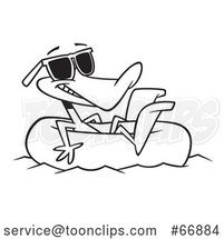 Cartoon Outline Summer Time Duck Wearing Sunglasses and Floating in an Inner Tube by Toonaday