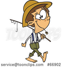 Cartoon White Boy Carrying a Fishing Pole by Toonaday