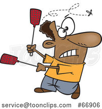 Cartoon Black Guy Using Two Swatters to Try to Kill a Fly by Toonaday