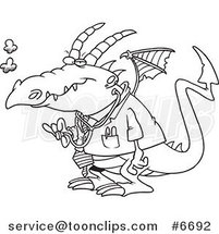 Cartoon Black and White Line Drawing of a Doctor Dragon by Toonaday