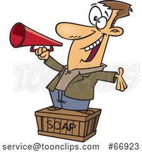 Cartoon White Guy Using a Megaphone and Standing on a Soapbox by Toonaday