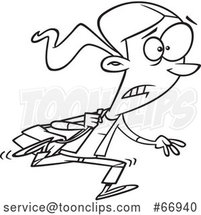 Cartoon Outline Lady Running Late to Class by Toonaday