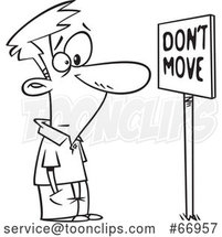 Cartoon Outline Guy Staring at a Dont Move Sign by Toonaday