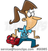Cartoon Running White Female EMT with a First Aid Kit by Toonaday