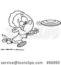 Cartoon Lineart Black Boy Chasing a Frisbee by Toonaday