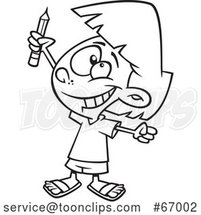 Cartoon Lineart Girl Classroom Warrior Holding up a Pencil by Toonaday