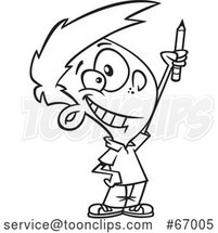 Cartoon Lineart Boy Classroom Warrior Holding up a Pencil by Toonaday