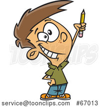 Cartoon White Boy Classroom Warrior Holding up a Pencil by Toonaday