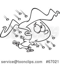 Cartoon Lineart Girl Running in a Hail Storm by Toonaday