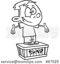 Cartoon Lineart Boy Standing on a Soapbox by Toonaday