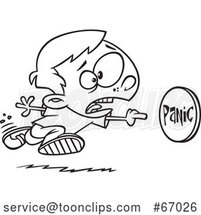 Cartoon Lineart Boy Rushing to Push a Panic Button by Toonaday