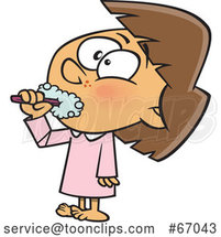 Cartoon White Girl Brushing Her Teeth by Toonaday