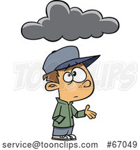 Cartoon White Boy Feeling Under the Weather, with a Cloud by Toonaday
