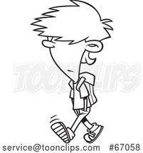 Cartoon Lineart Boy with Messy Hair, Walking to School by Toonaday