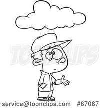 Cartoon Lineart Boy Feeling Under the Weather, with a Cloud by Toonaday