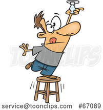 Cartoon White Guy Balancing on a Stool to Change a Light Bulb by Toonaday