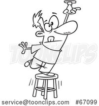 Cartoon Outline Guy Balancing on a Stool to Change a Light Bulb by Toonaday