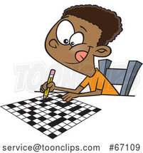 Cartoon Black Boy Doing a Crossword Puzzle by Toonaday