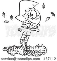 Cartoon Outline Girl Playing in a Pile of Autumn Leaves by Toonaday
