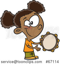 Cartoon Black Girl Playing a Tambourine by Toonaday