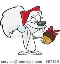 Cartoon White Christmas Squirrel Holding an Acorn by Toonaday
