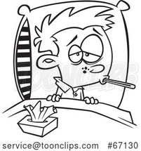 Cartoon Outline Boy Sick with the Flu by Toonaday